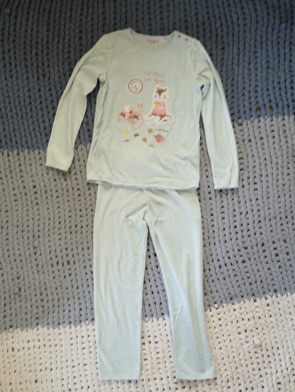Girls' Light Blue Fox Print Long Sleeve Pajama Set